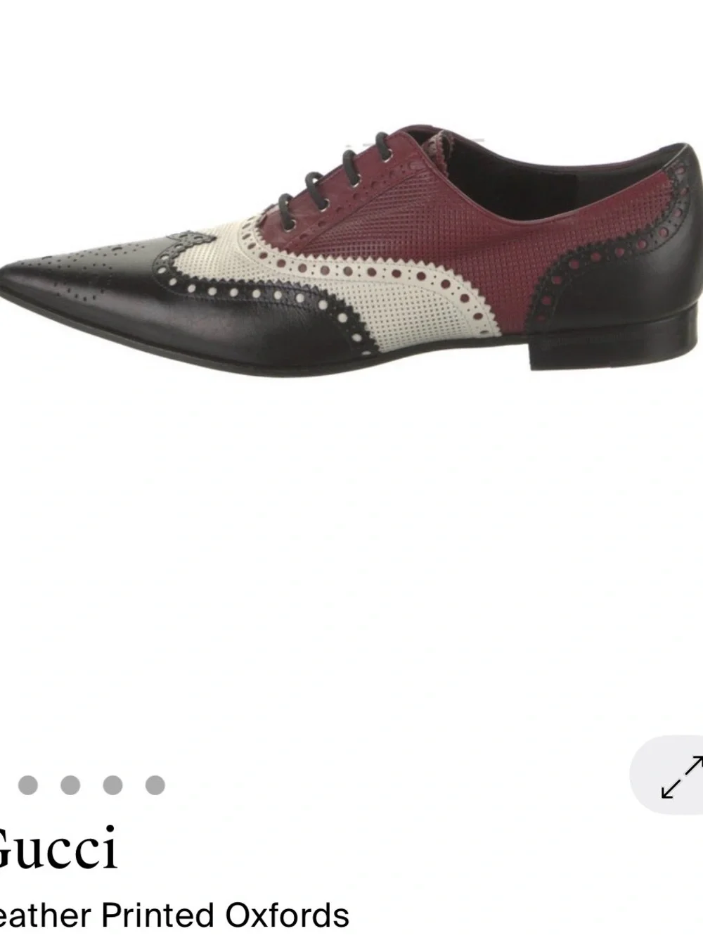 Gucci Burgundy, White & Black Perforated Brogue Oxfords
